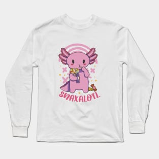 Kawaii Snaxolotl Axolotl Eating Snacks Long Sleeve T-Shirt